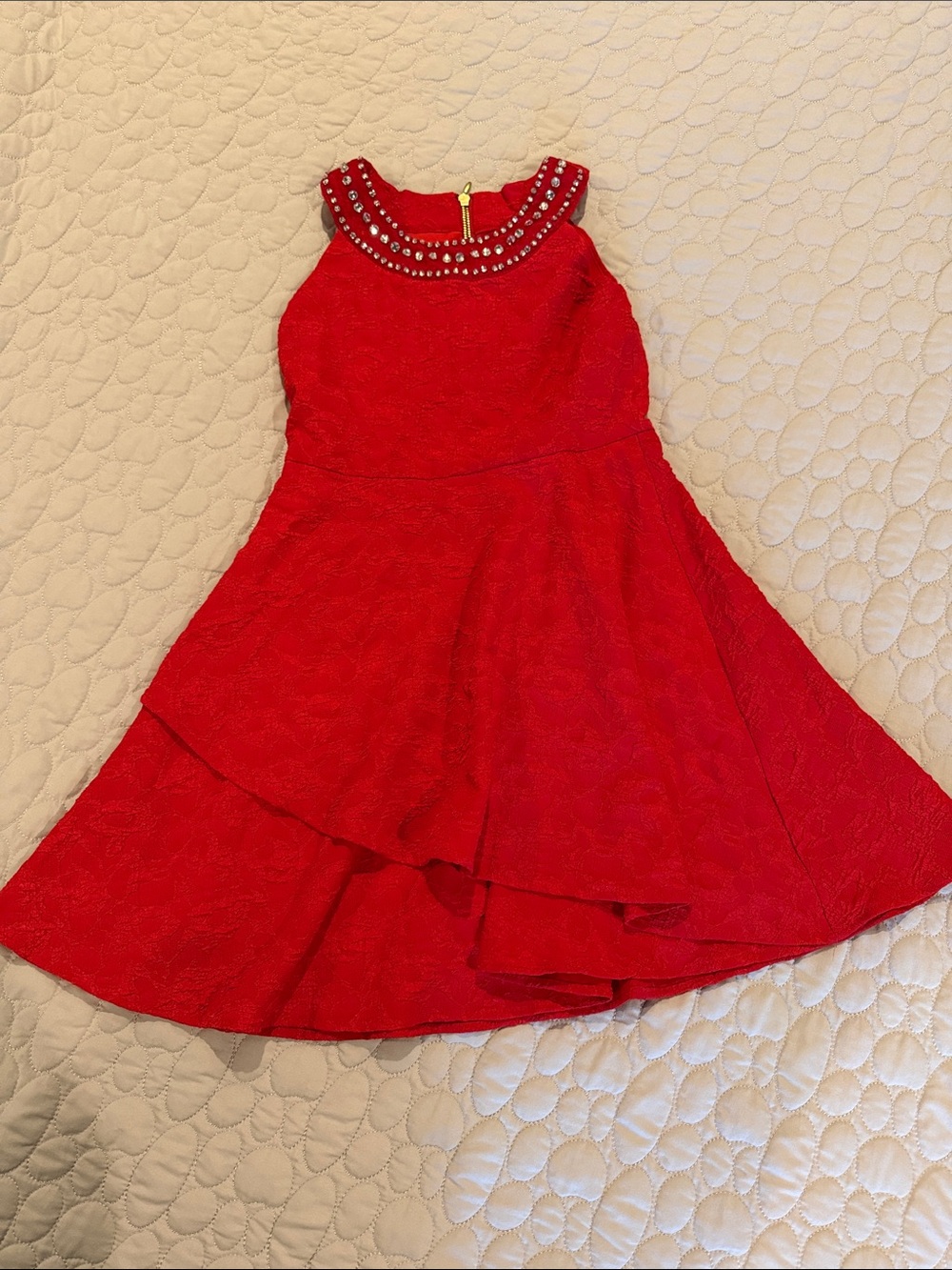 Blush by Us Angels Red Jewel-Embellished Sleeveless Layered Party Dress